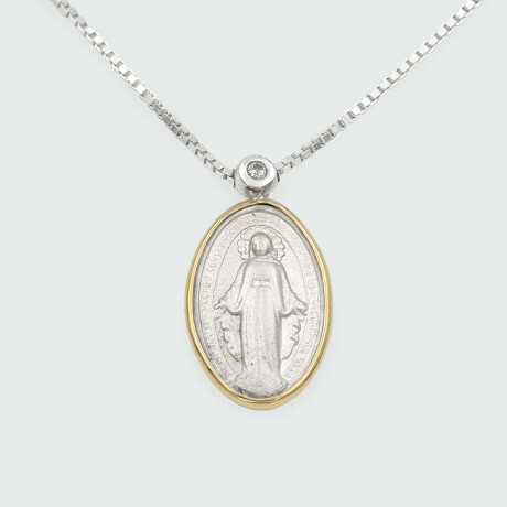 Medalla religiosa Virgen Milagrosa de plata 925 con brillante y virola de oro 18k (incluye cadena) Medalla religiosa Virgen Milagrosa de plata 925 con brillante y virola de oro 18k (incluye cadena)
