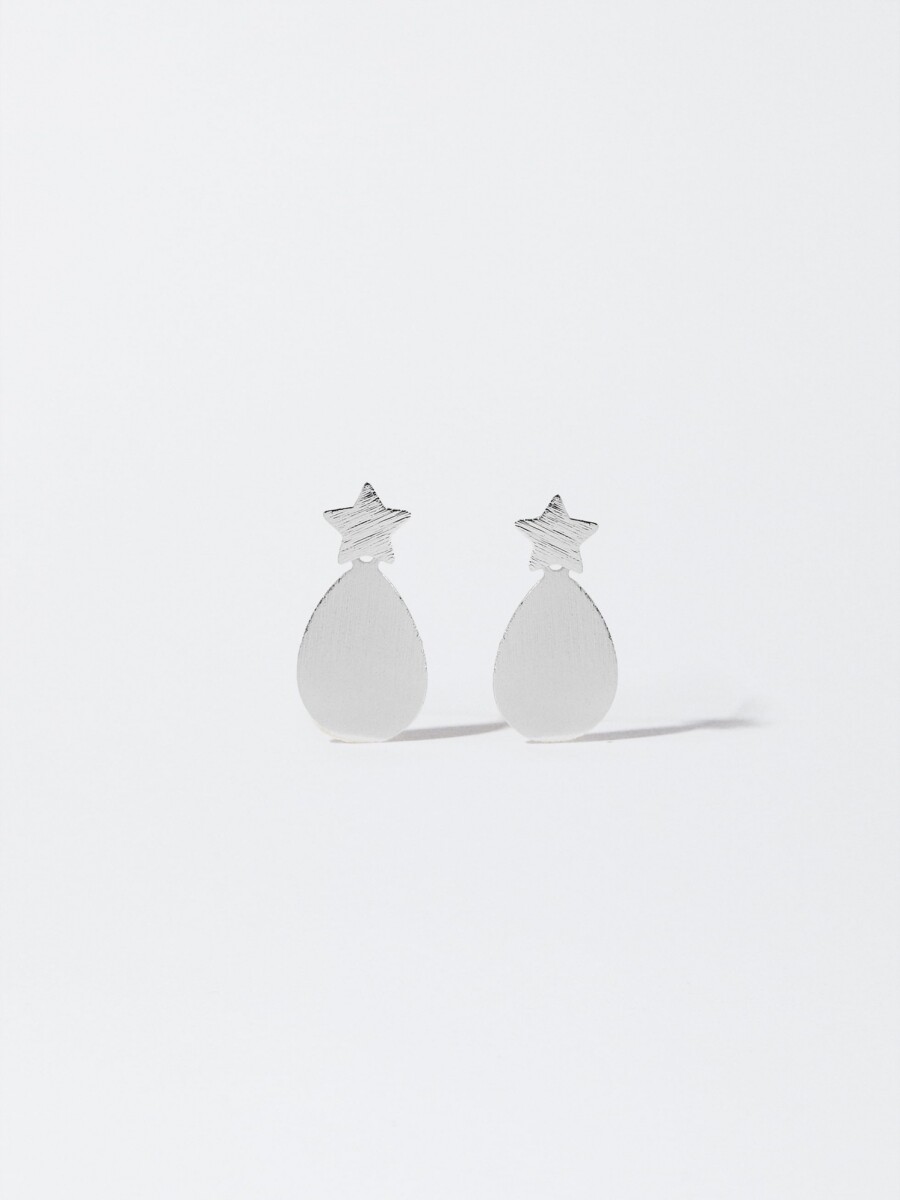 Pendientes Ovalados Con Estrella plateado