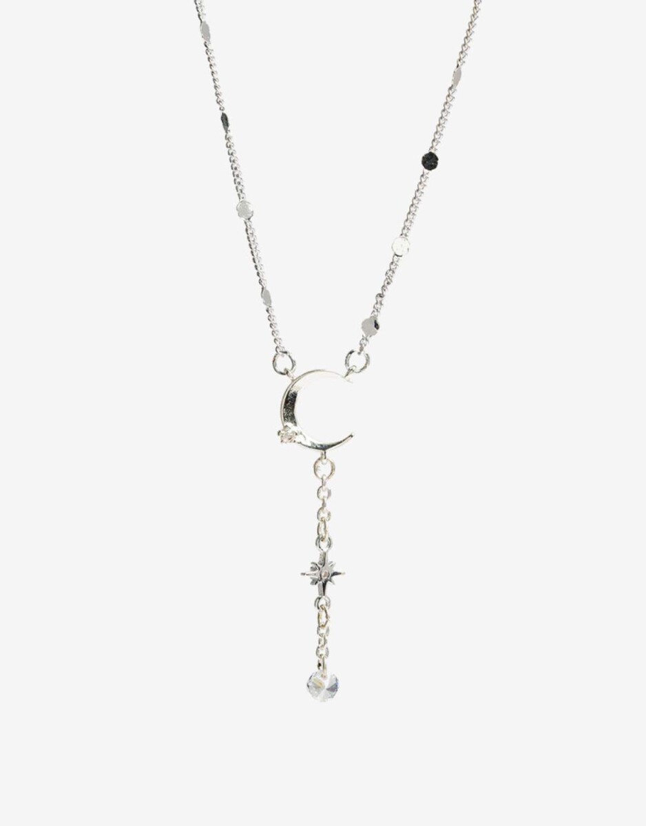 Collar Luna Con Cubic Zirconia - Plateado 