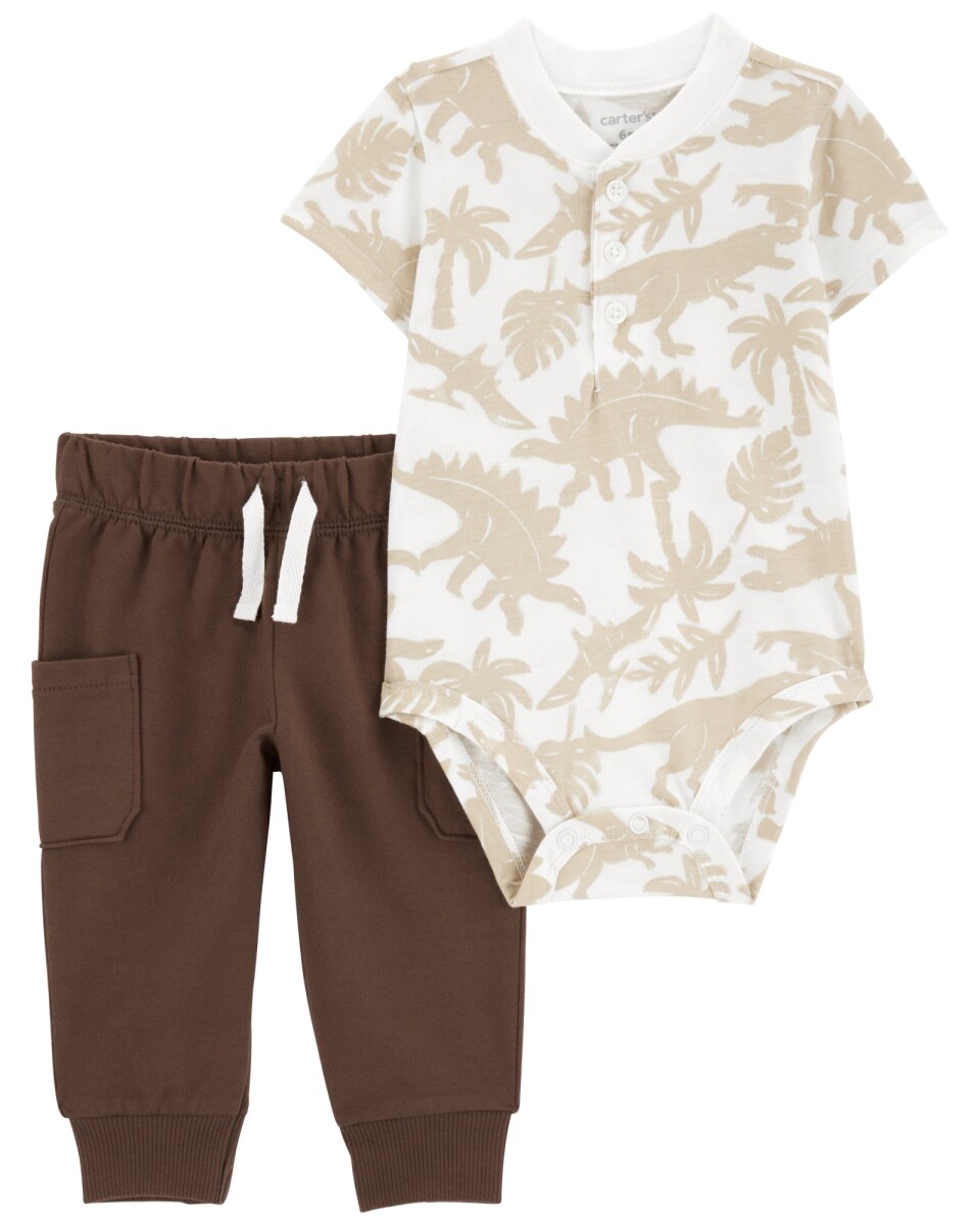 Set dos piezas de algodón, pantalón y body henley diseño dinos 