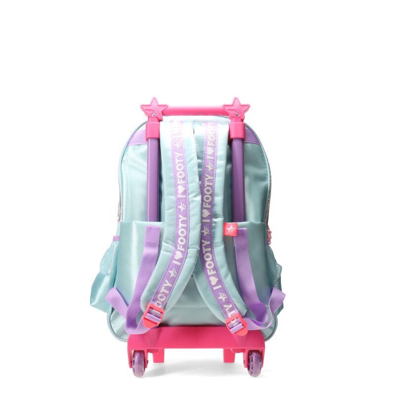 Mochila Footy Unicornio 18" CARRO con Luz Led Verde Agua - Rosado