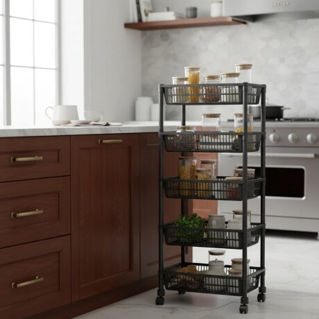 Estante Organizador 5 Pisos Con Ruedas Multiuso Cocina Baño Negro
