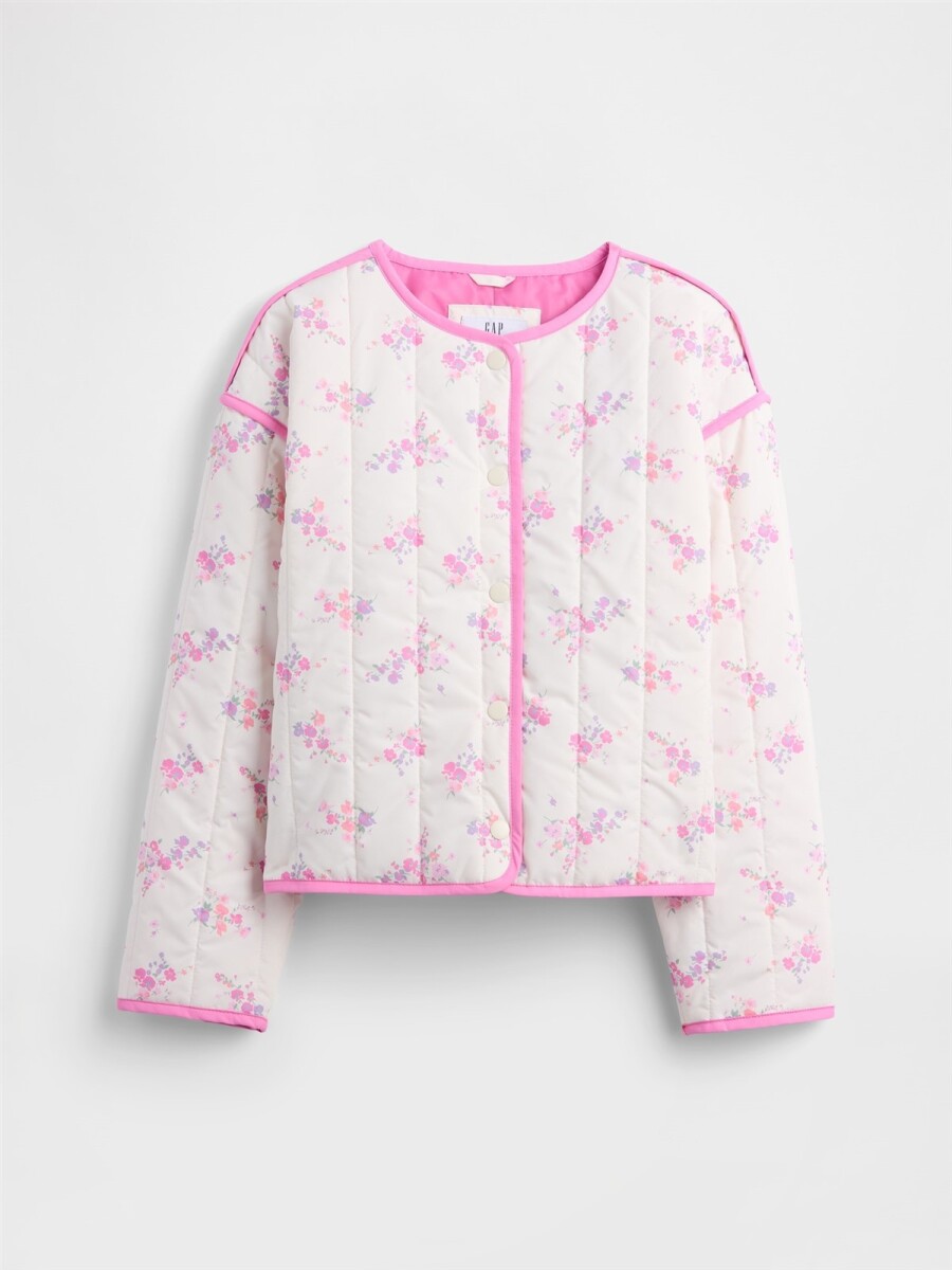 Campera Quilted Niña - White Floral Print 