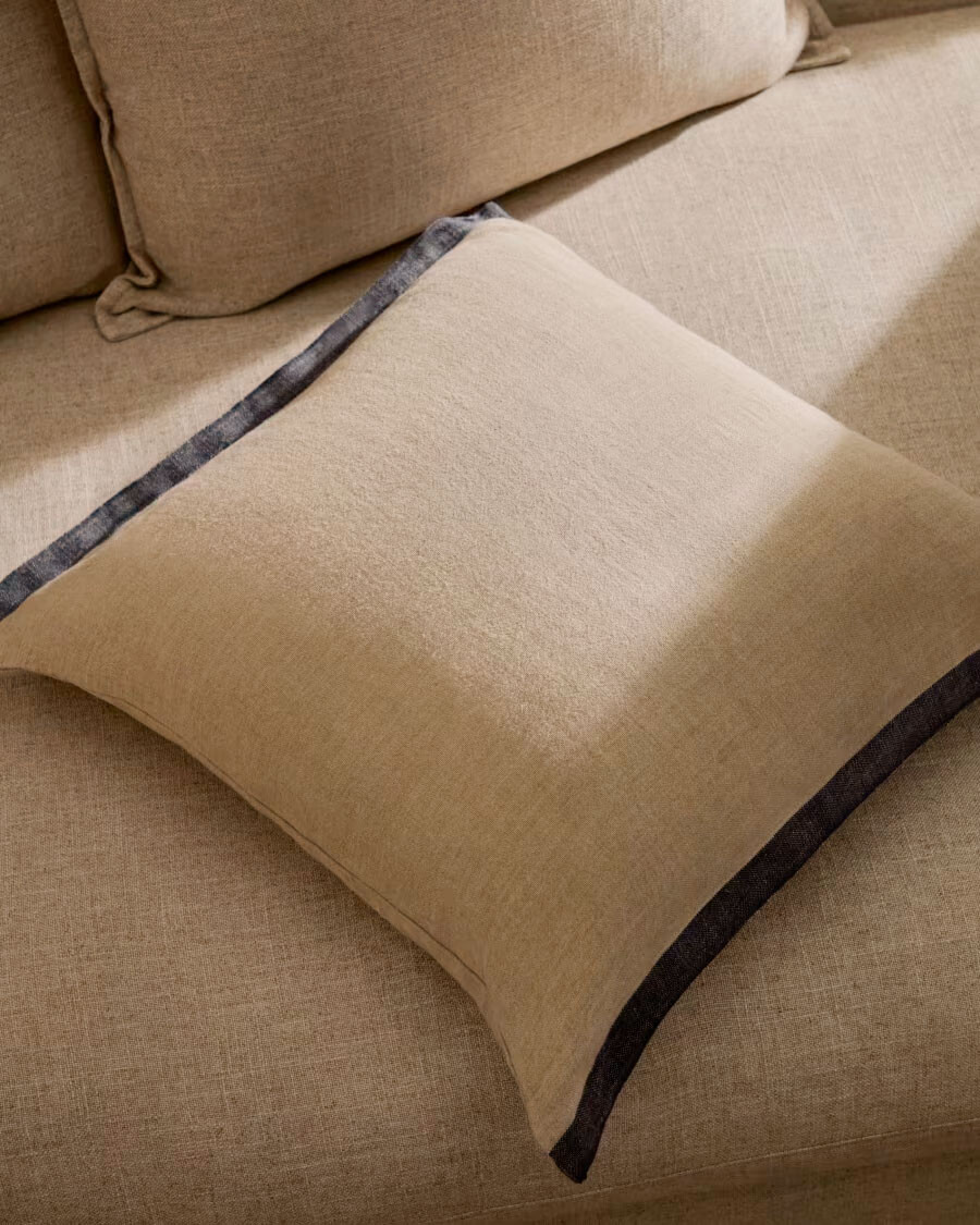 Almohadón Suerta 100% lino beige y azul 45 x 45 cm