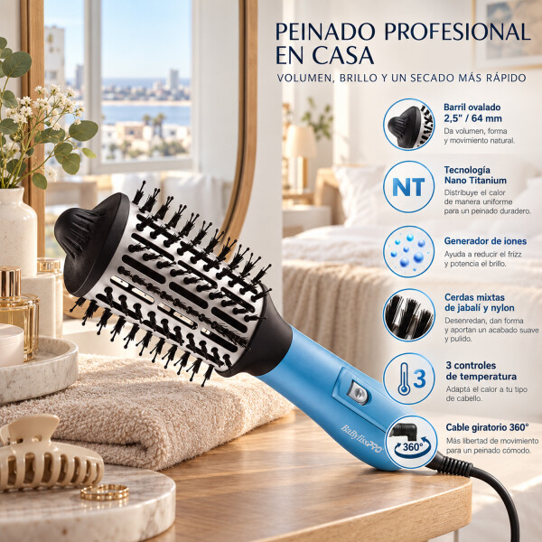 Cepillo Térmico Secador Babylisspro Nano Titanium 64 Mm Bnthb250uz CEPILLO BABYLISS BRUSH 64MM