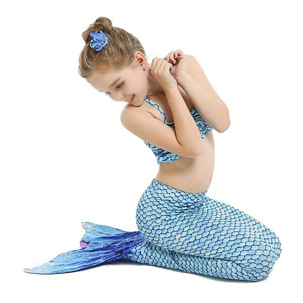 Traje De Baño Niña 3 Piezas Sirena Playa Piscina Cosplay Variante Color Azul Talle 100