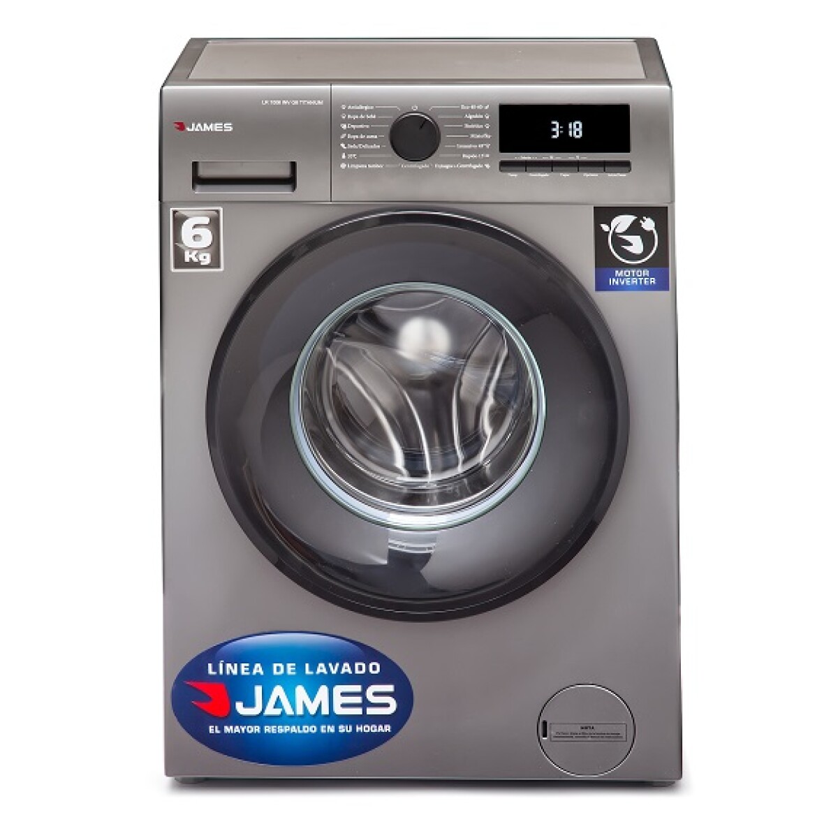 Lavarropas 6 kg carga frontal INVERTER James LR 1006 G6 Titanium 