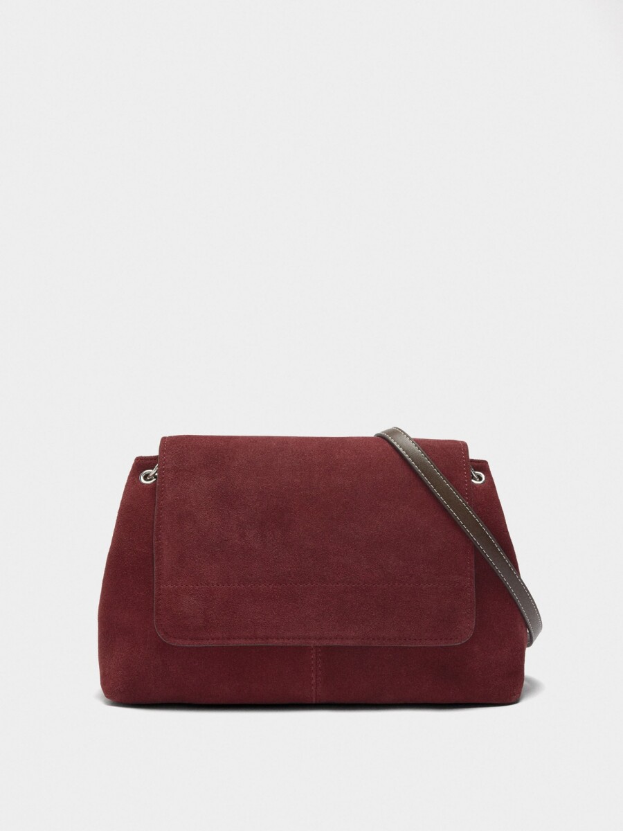 Bolso Bandolera Con Piel E Solapa burdeos