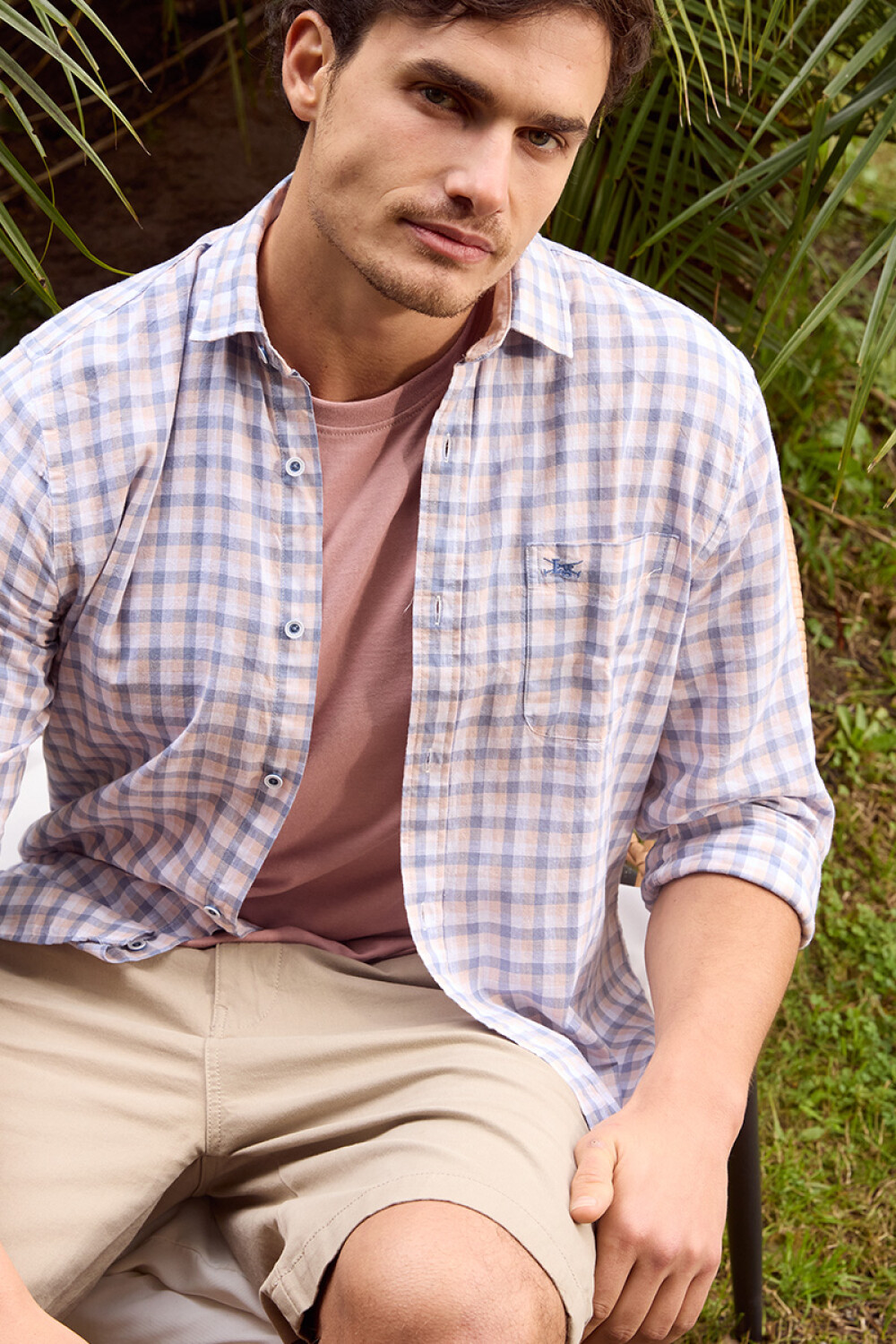 CAMISA CUADROS DE LINO Rosa