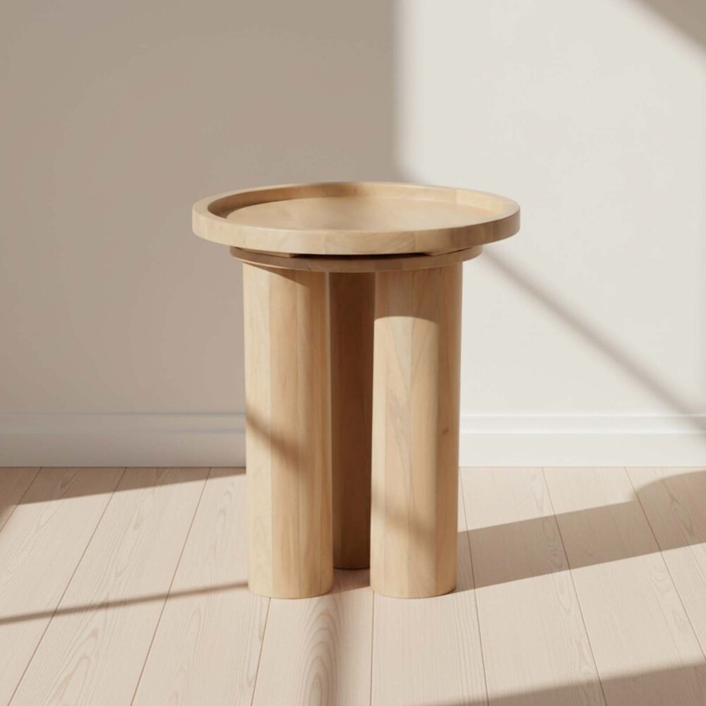 MESA AUXILIAR MDF-Y-MADERA NATURAL-BEIGE CYLINDER NATURAL