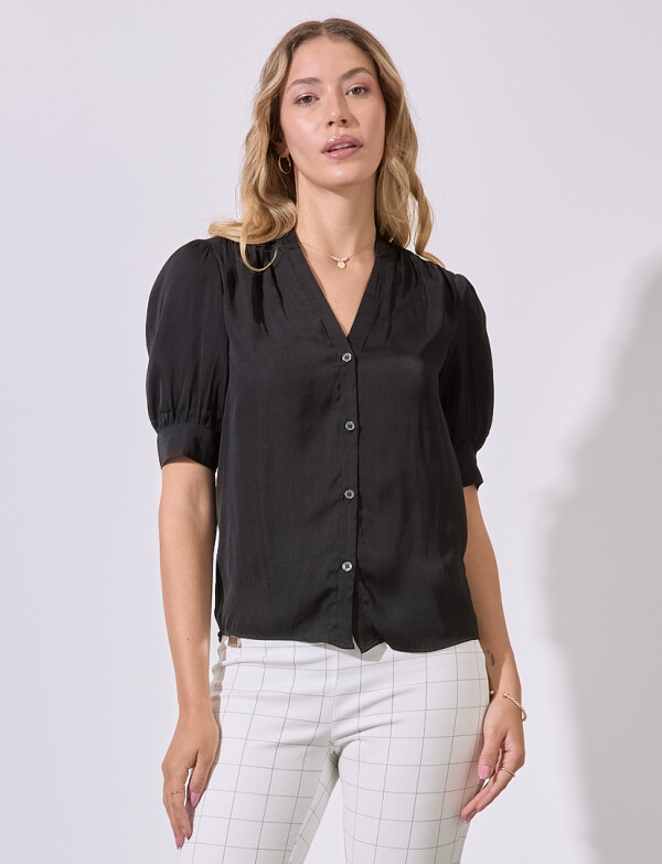 Blusa Saten Botones NEGRO