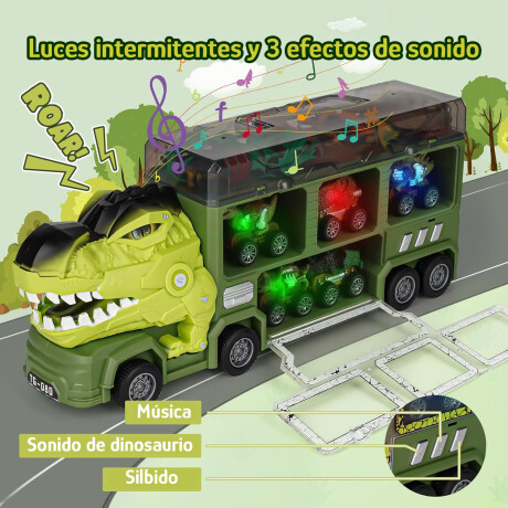 Set Camión Transportador Dinosaurios + Autos Monster 15 Pzas Verde