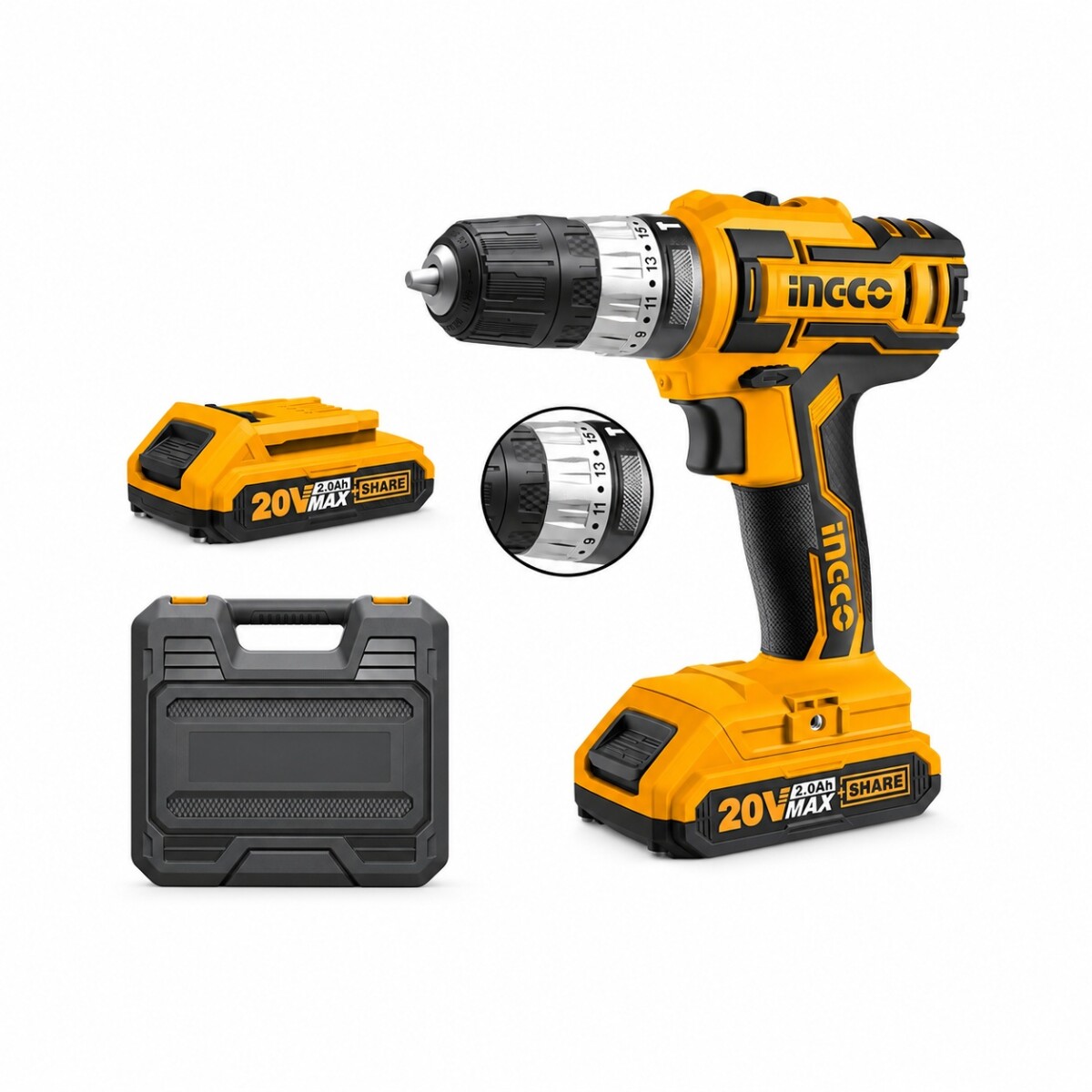 ATORNILLADOR PERCUTOR COMPACT A BATERIA 20V P20S 55NM CON 2X2AH BAT VALIJA Y MECHAS INGCO CIDLI20558 - N/a 