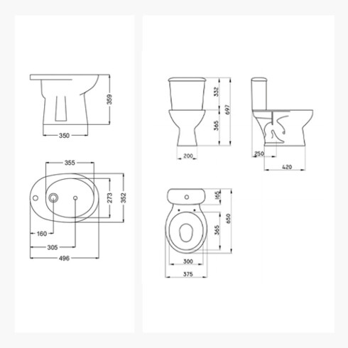 Juego De Inodoro, Tapa, Mochila Y Bidet Ferrum Andina BLANCO