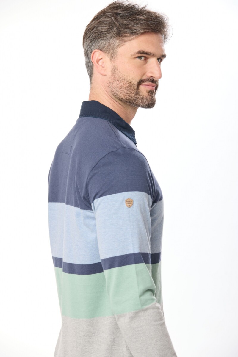 REMERA POLO RAYADA - Azul 