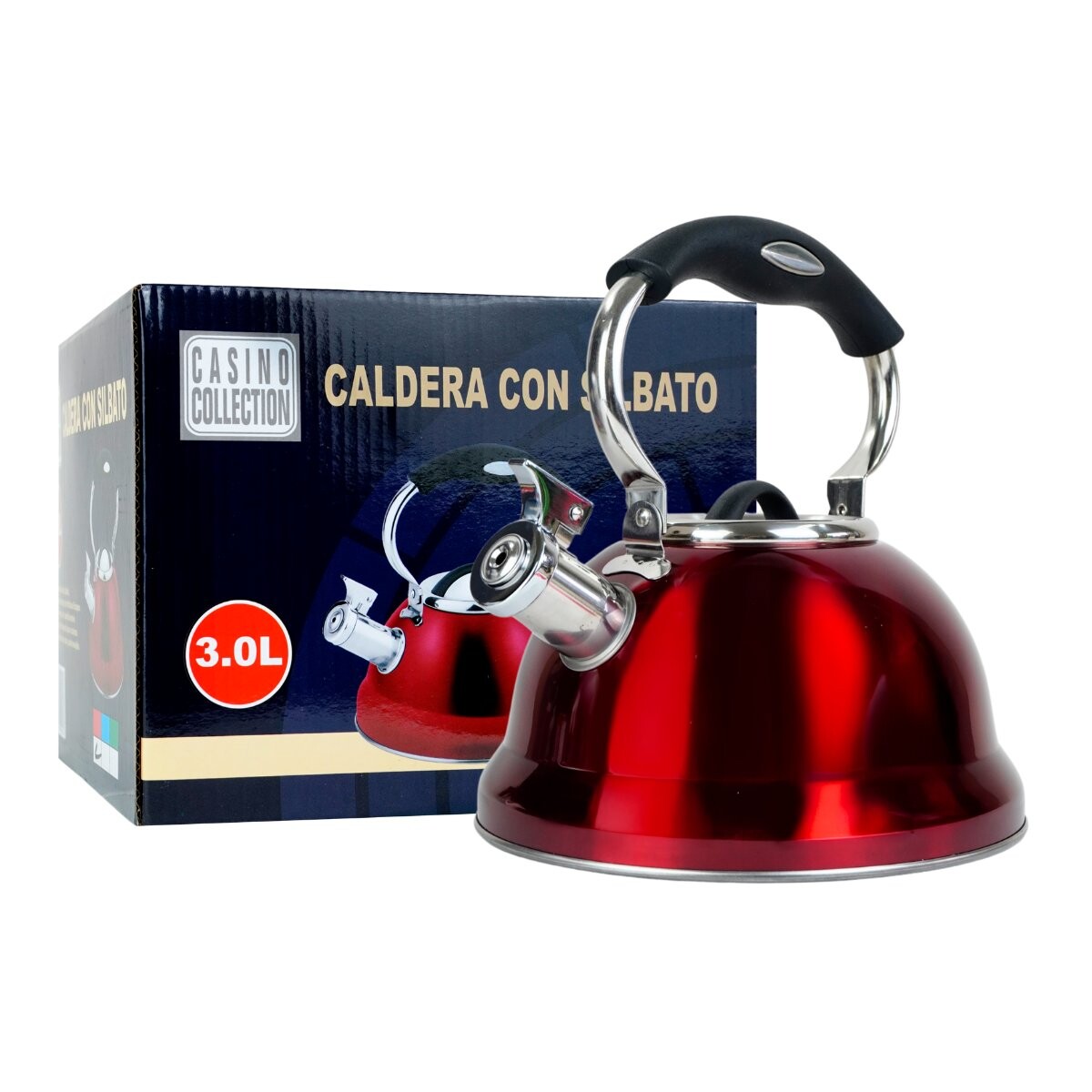 Caldera de acero color con silbato 3L 