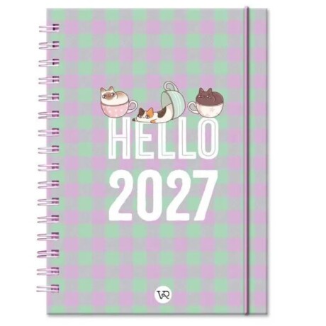 AGENDA HELLO GATO GATITOS TAZA CUADRICULADA VERDE VIOLETA AGENDA HELLO GATO GATITOS TAZA CUADRICULADA VERDE VIOLETA