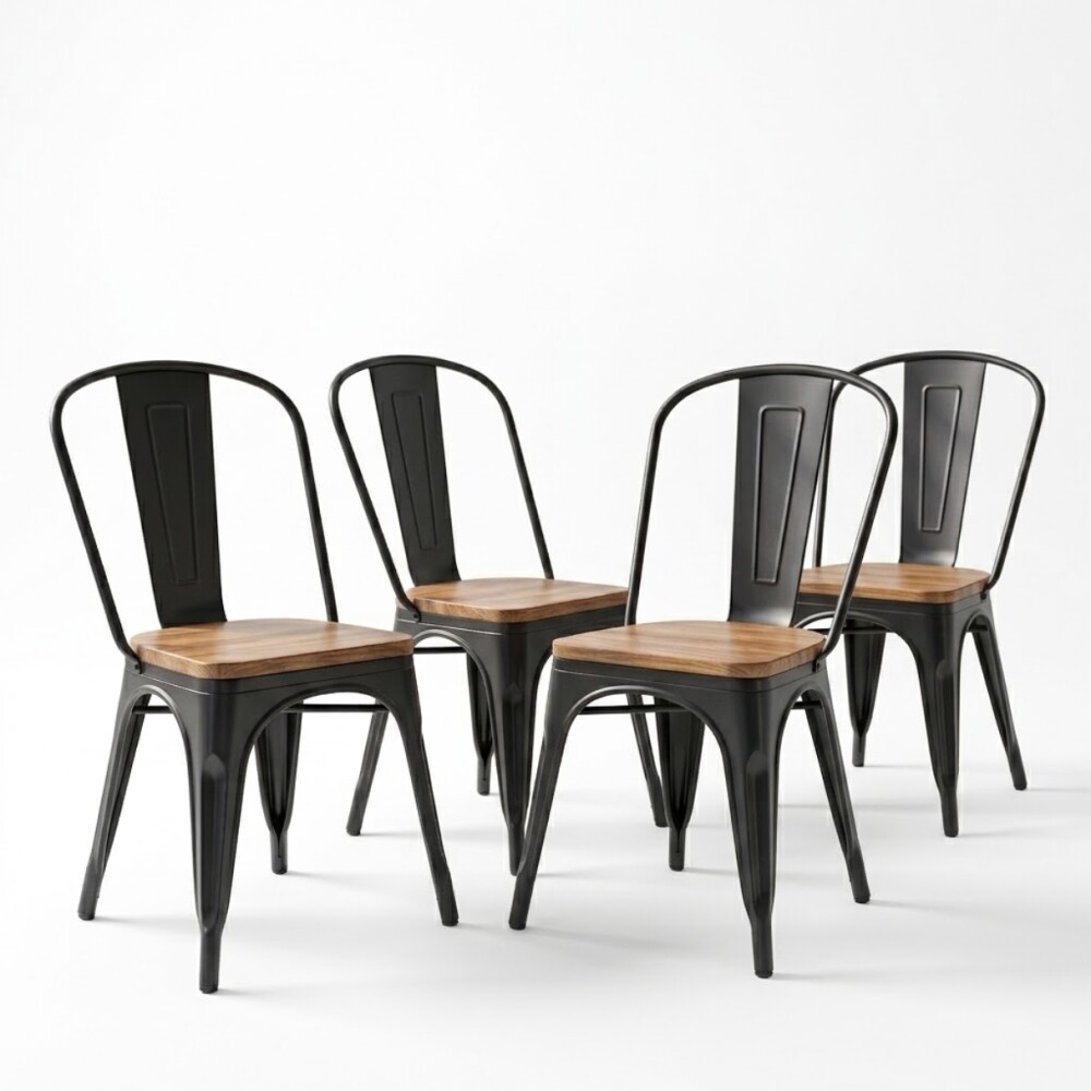 Silla Tolix Pack 4 unidades Metálica Asiento En Madera Negro