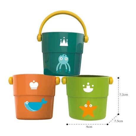 Set 3 Mini Baldes Juguetes Agua Baño Playa para Bebé Huanger Multicolor