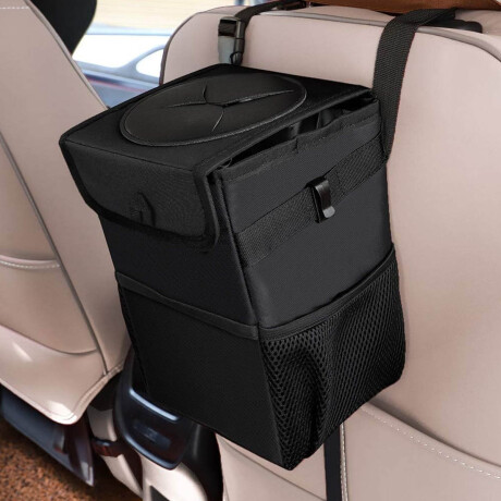 Papelera Cesto Basurero Auto Con Tapa Y Bolsillos Negro