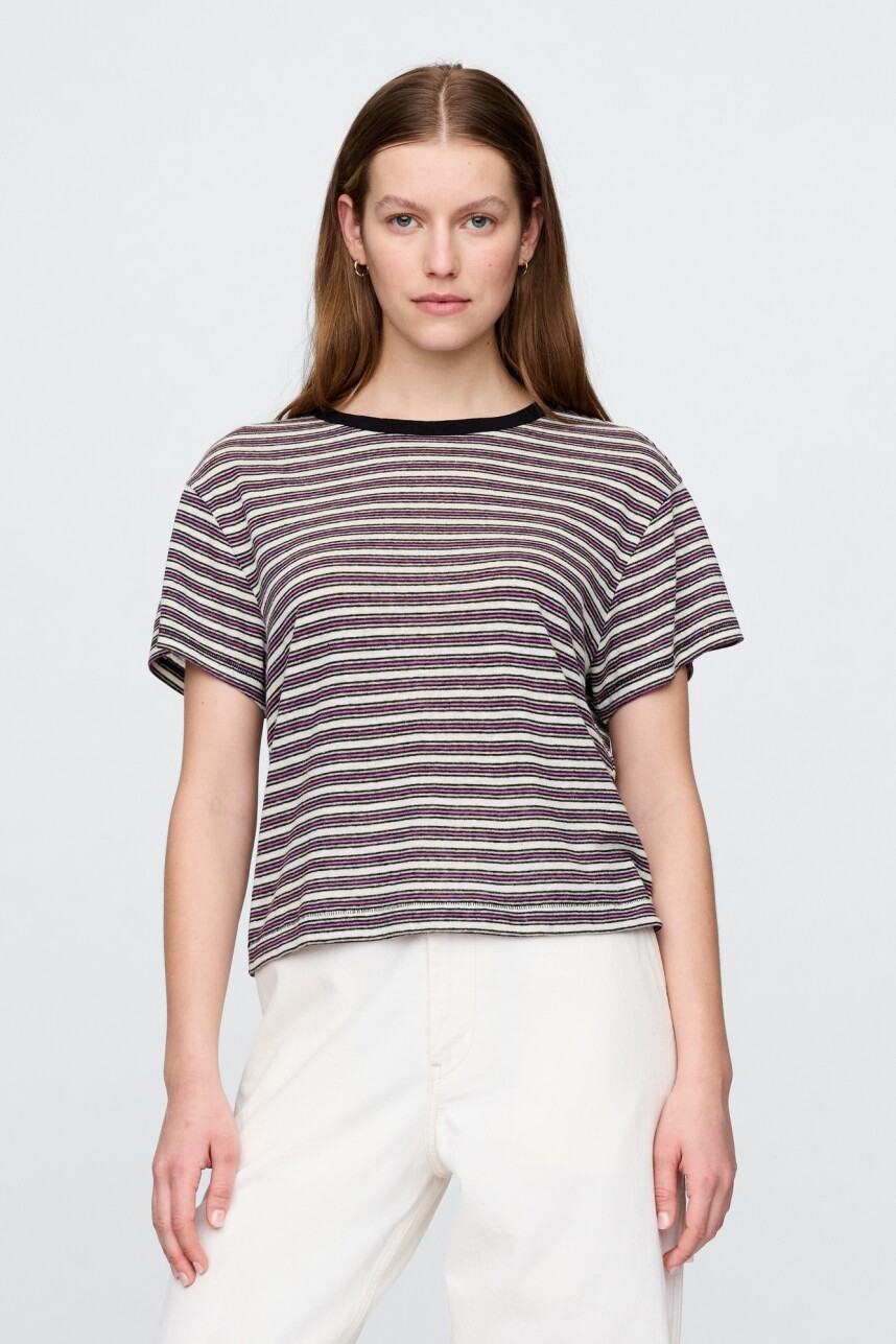 Remera De Lino Editor Mujer Chino Multi Stripe