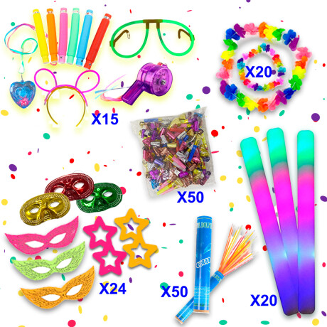 Combo Cotillon Fluo Luminoso 75 Invitados - 255 Articulos Combo Cotillon Fluo Luminoso 75 Invitados - 255 Articulos