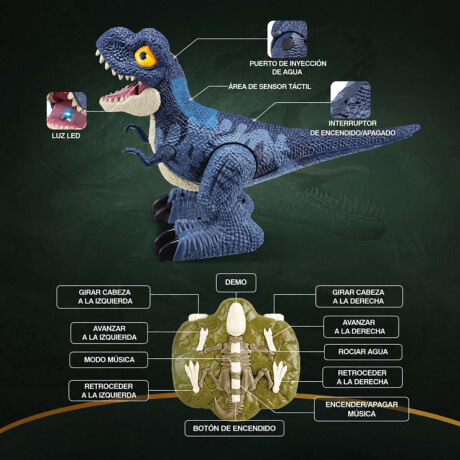 Dinosaurio a control remoto con luces y humo Azul