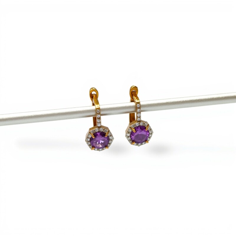 Caravanas pendiente Amatista- Oro bajo - Amatista y Zirconia - CA8068 conpiedra