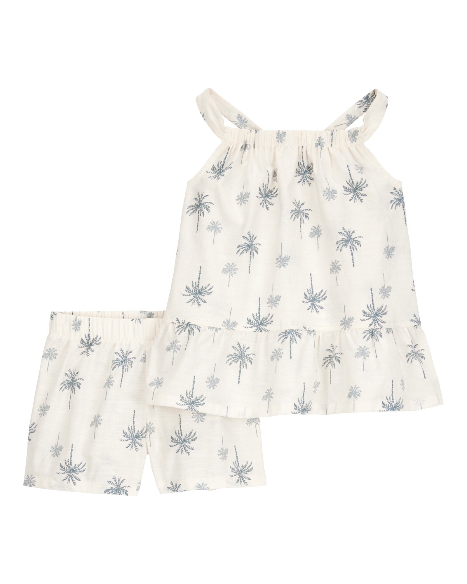 Set dos piezas de algodón, short y blusa sin mangas, diseño palmas Sin color