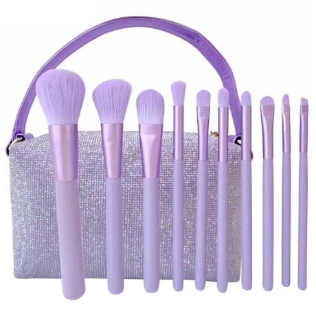 Set Completo Maquillaje 10 Piezas Brochas Pinceles y Estuche Violeta