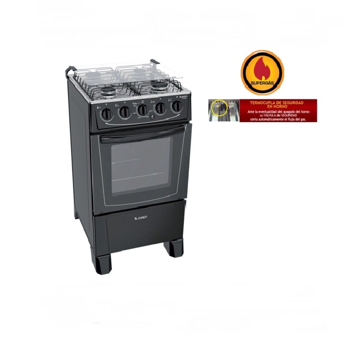 Cocina a Gas 4H James C105B - NEGRO 