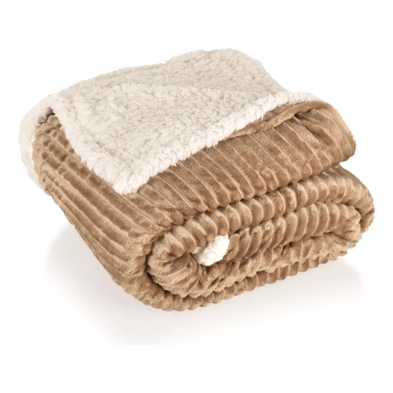 Frazada Reversible Flannel Jacquard Con Sherpa 150x200 - Khaki Frazada Reversible Flannel Jacquard Con Sherpa 150x200 - Khaki