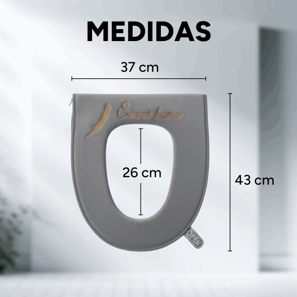 Funda con Cierre Tela Acolchonada para Tapa de Water Inodoro Color Gris