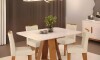 Juego De Comedor - 4 Sillas + Mesa Tapa De Vidrio - Celeste Beige / Beige