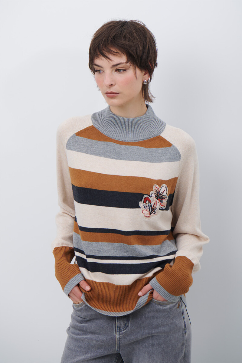 POLERA RAYA FLOR BEIGE