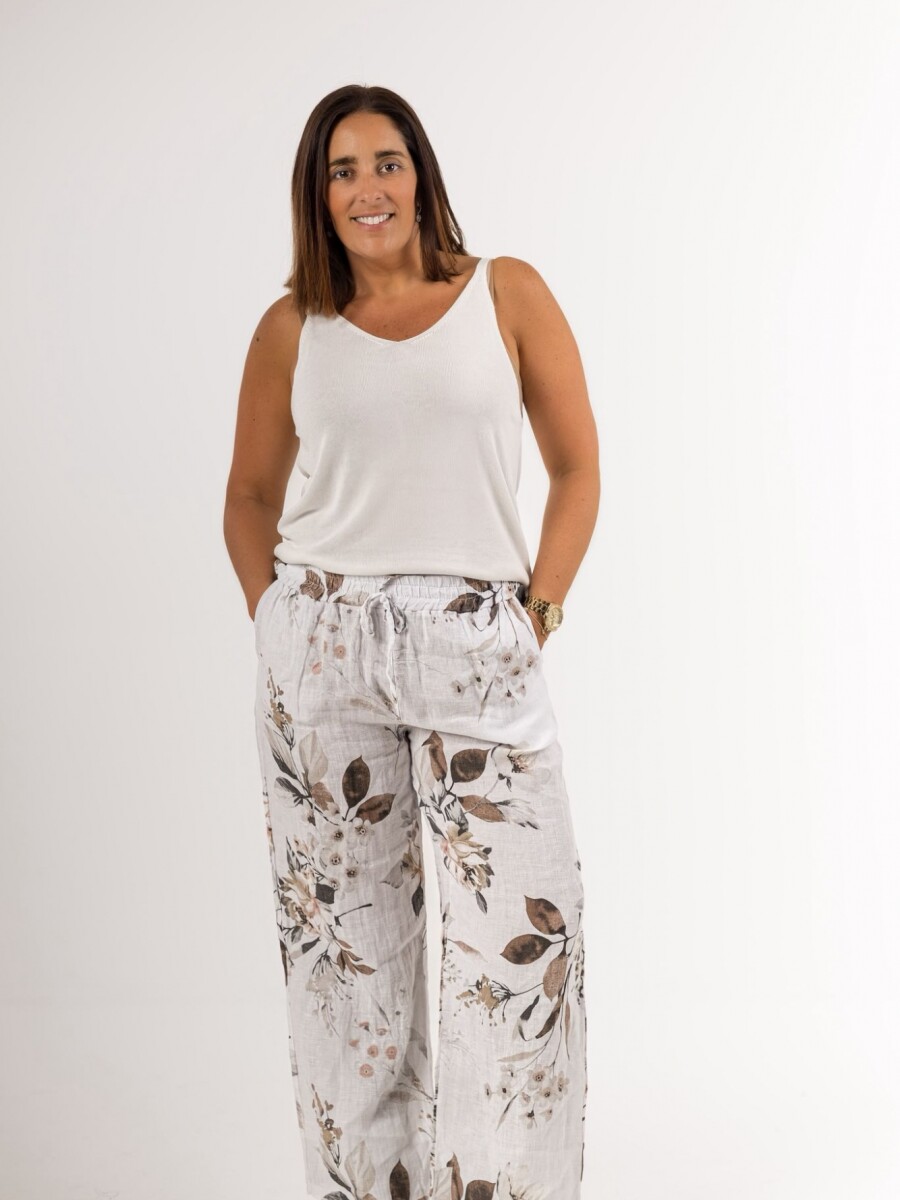 Pantalón 100% lino estampado Pantalón 100% lino estampado