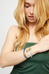PULSERA DE CUERO DOBLE AZUL CON DETALLE DE OJO EN ALEACIÓN DE METALES BAÑADO EN ORO DE 18K Y CRISTAL Pulsera