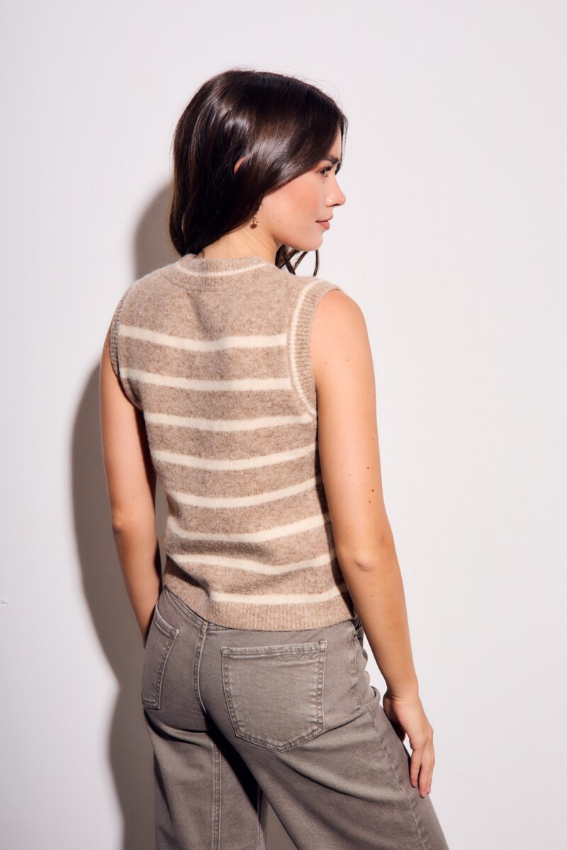 Chaleco Rayado Beige Melange