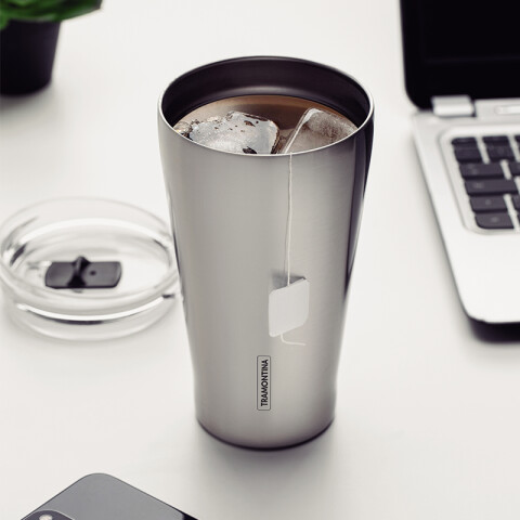 Vaso térmico plateado con tapa 550ml. "EXATA" -TRAMONTINA TF6715