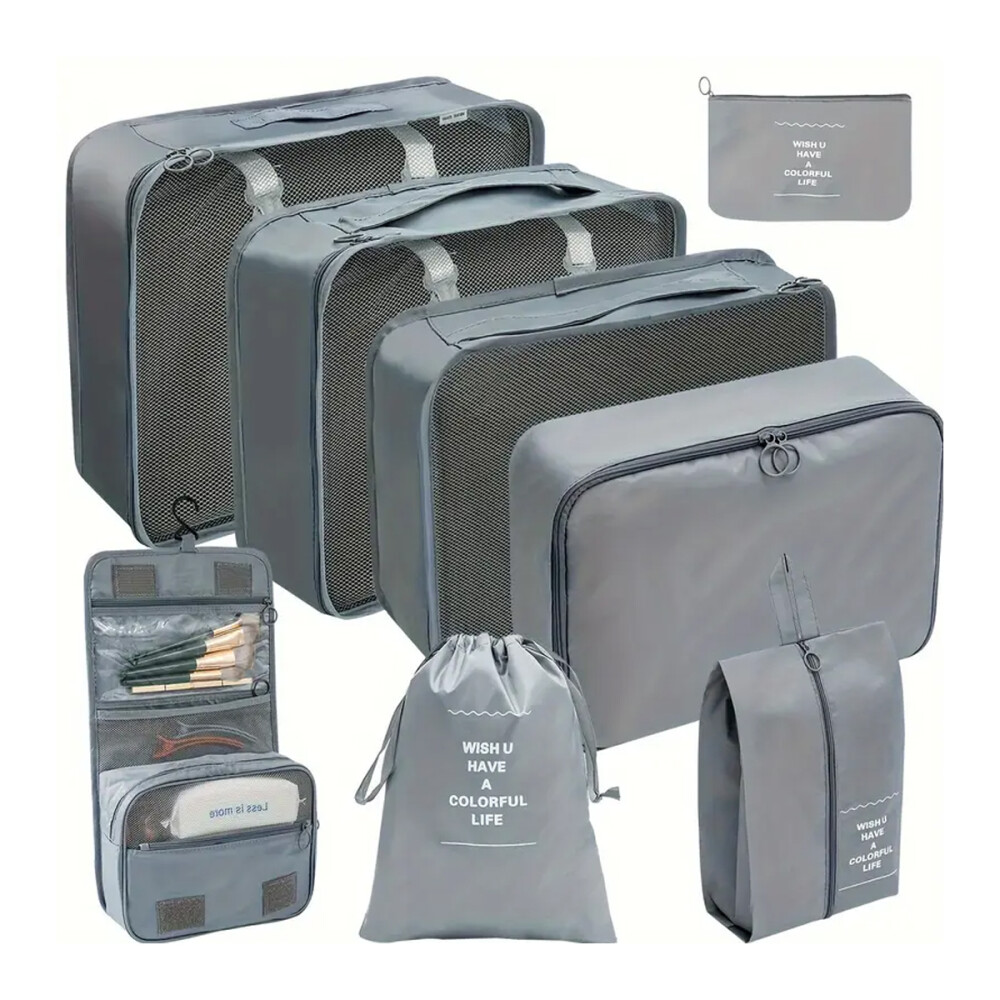 Kit Organizador de Viaje 8 Piezas Gris