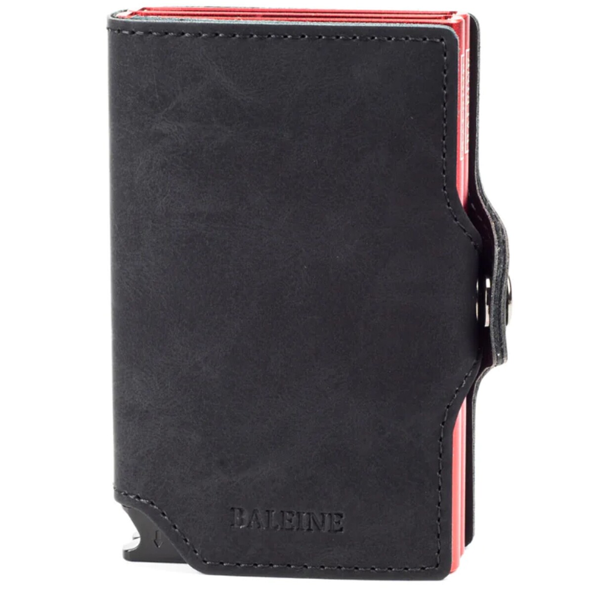 Billetera Baleine Double Kansas en Aluminio y Cuero con Protección RFID - Dark Red 