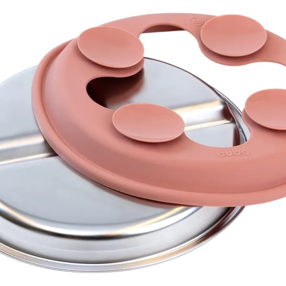 Plato acero inoxidable y silicona BUBA rosa