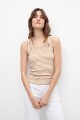 Musculosa canalé rayada beige