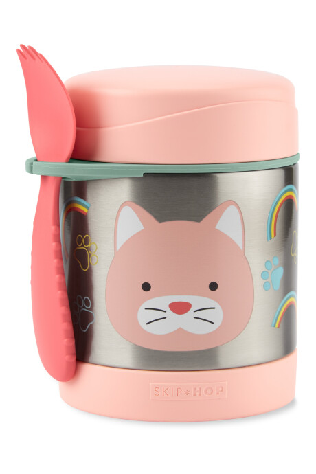 Tupper de acero inoxidable con cubierto, diseño gato Tupper de acero inoxidable con cubierto, diseño gato
