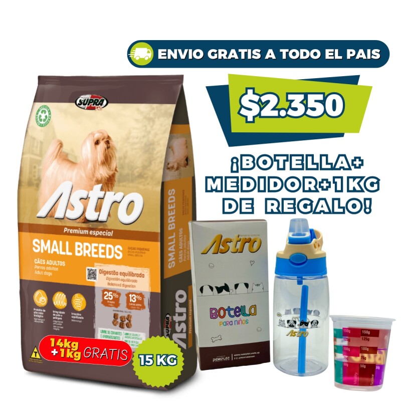 ASTRO PERROS ADULTOS RAZAS PEQUEÑAS 14 KG + 1 KG GRATIS + BOTELLA NIÑO Y VASO MEDIDOR DE REGALO ASTRO PERROS ADULTOS RAZAS PEQUEÑAS 14 KG + 1 KG GRATIS + BOTELLA NIÑO Y VASO MEDIDOR DE REGALO