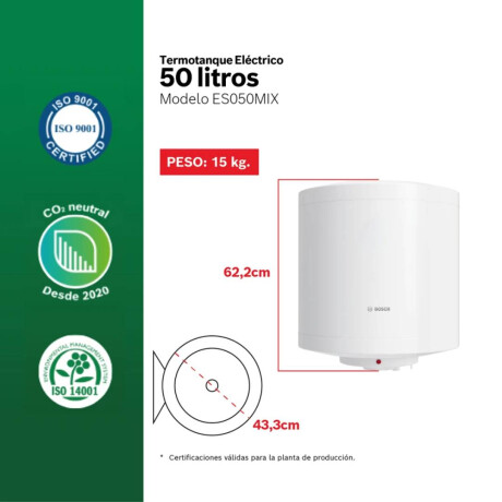 Termotanque eléctrico Bosch 50 L ES050MIX