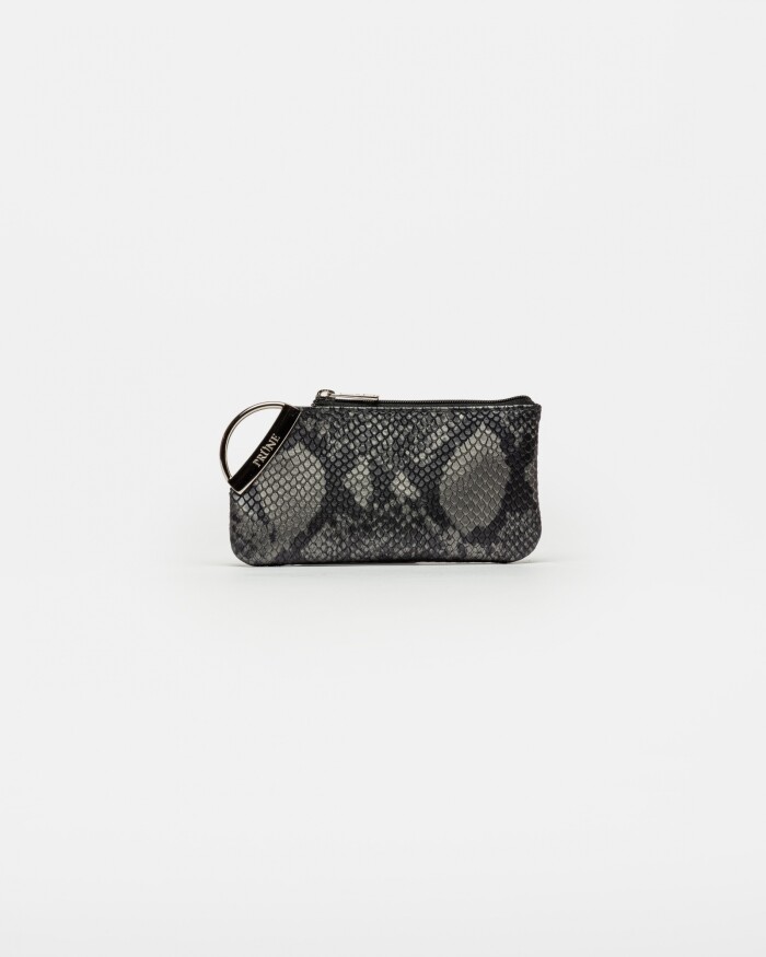 Monedero Katy En Cuero Snake Print Metalizado Gris