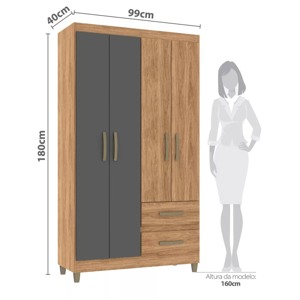 ROPERO 4 PUERTAS 2 CAJONES GUARDARROPA ARMARIO CLOSET PLACARD COLOR MADERA GRIS