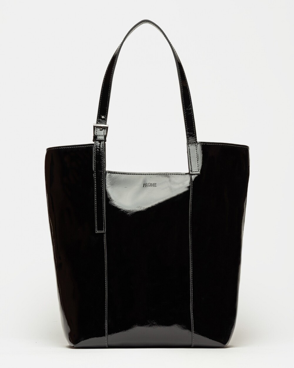Shopper The Icon en cuero charol arrugado Negro