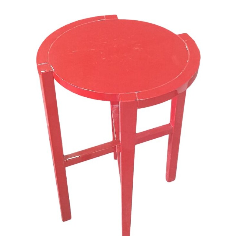 MESA LATERAL REDONDA LACA ROJA - PRODUCTO CON DETALLES - MESA LATERAL REDONDA LACA ROJA - PRODUCTO CON DETALLES -